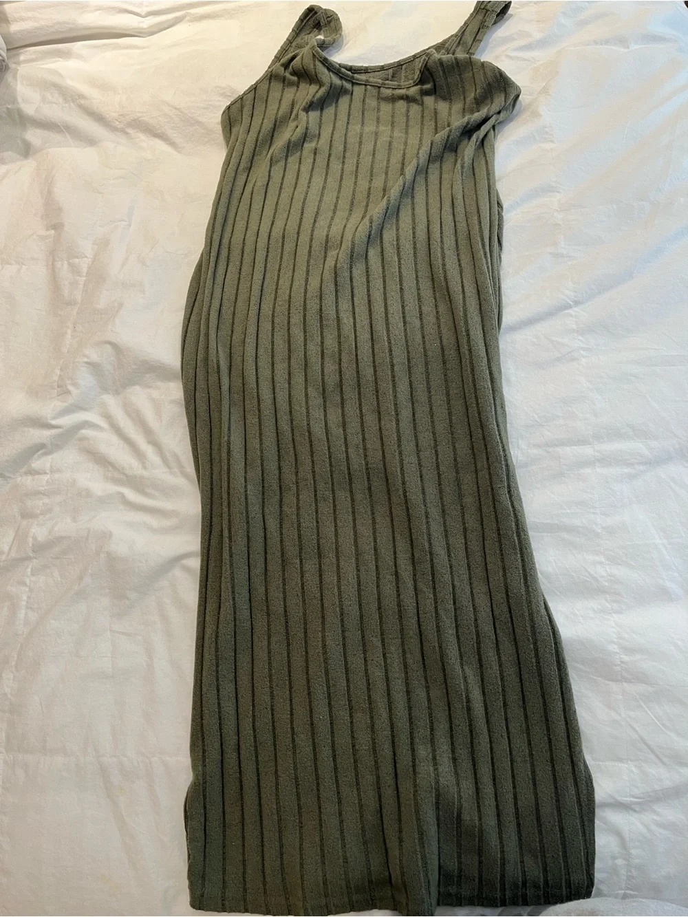 Olive Ribbed Knit Maxi Skirt - Brand Unspecified